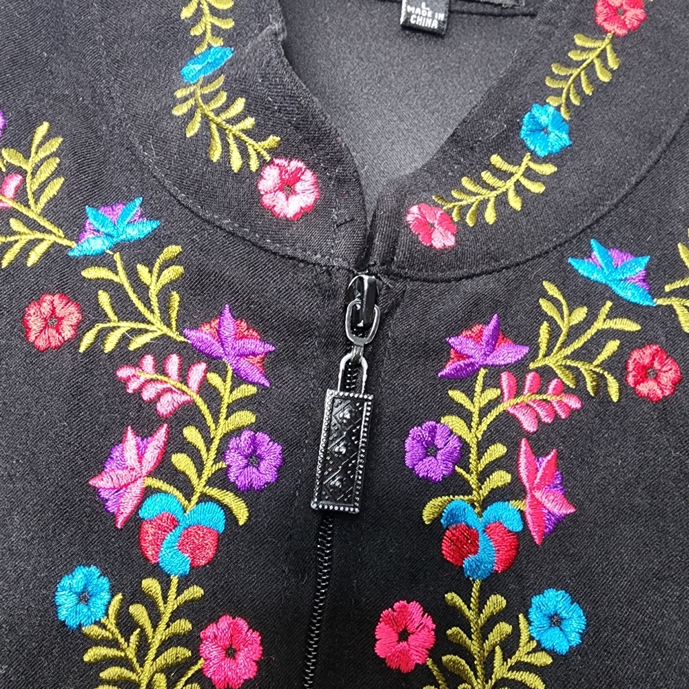 Elementz Embroidered Floral Mandarin Collar‎ Jacket L Vintage Style - Picture 6 of 11